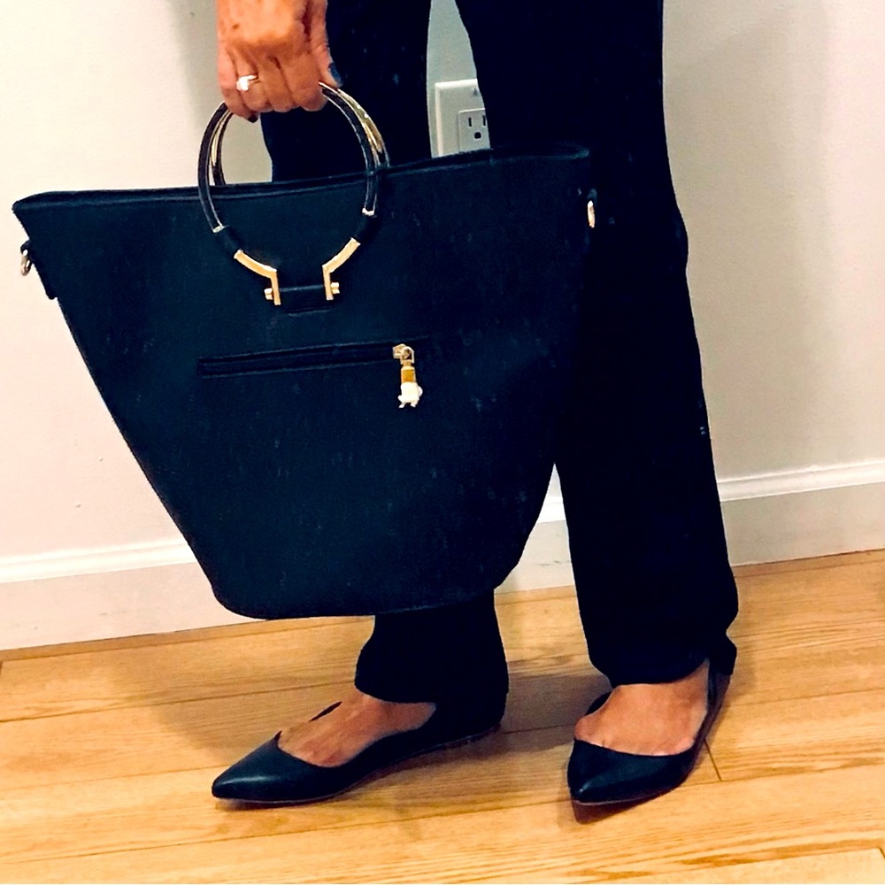 Diophy Los Angeles black vegan leather handbag with attached wallet One size NWT